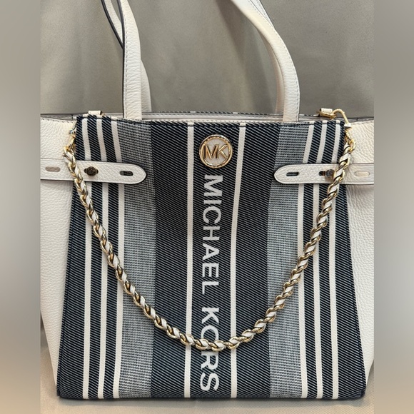 Michael Kors Carmen Large Striped Jacquard and Leather Tote Bag - Picture 2 of 5